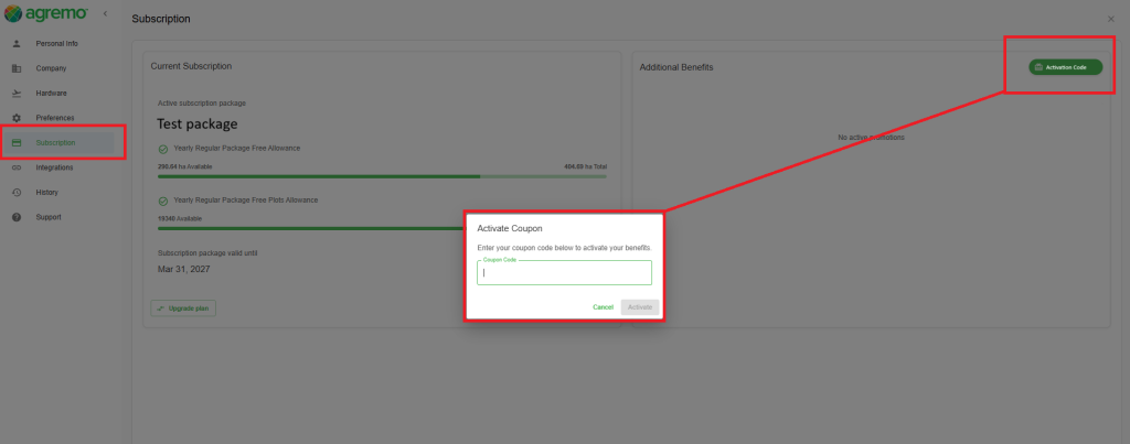 Agremo Activation Code in App