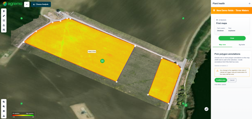 Area settings for NDVI presentation Area settings for NDVI presentation