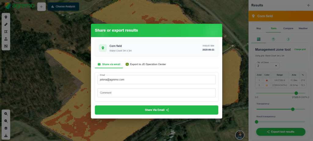 Agremo Zone Management tool - Export
