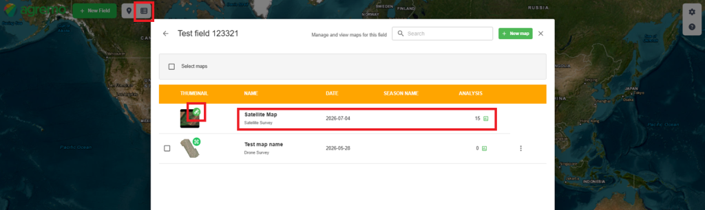 Agremo - Field list with Satellite data Agremo - Field list with Satellite data